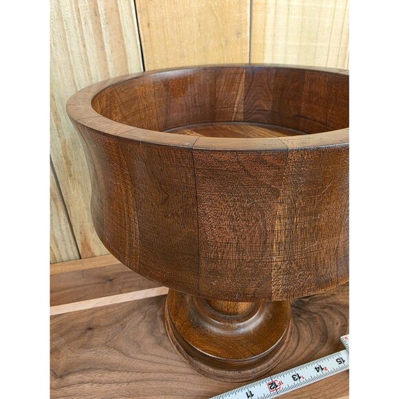 Vintage Mid-Century Modern Wooden Pedestal Bowl 10" Diameter - Picture 9 of 16